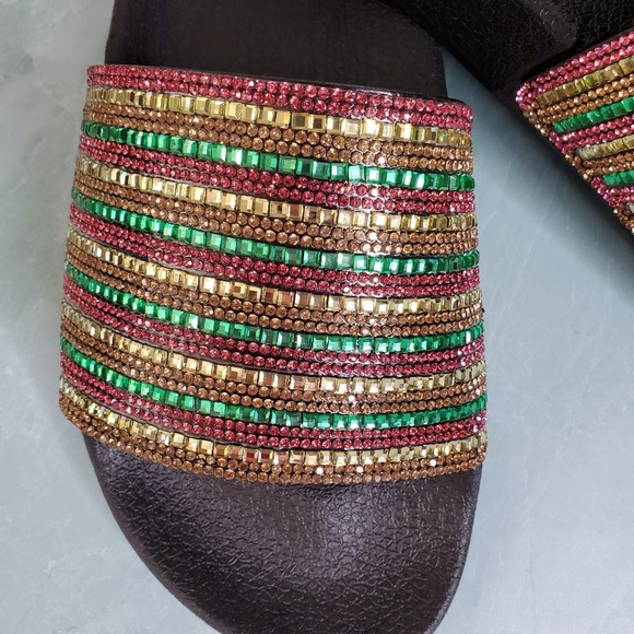 New! Liliana Multi Color Stripe Sequin Slides - Picture 5 of 5